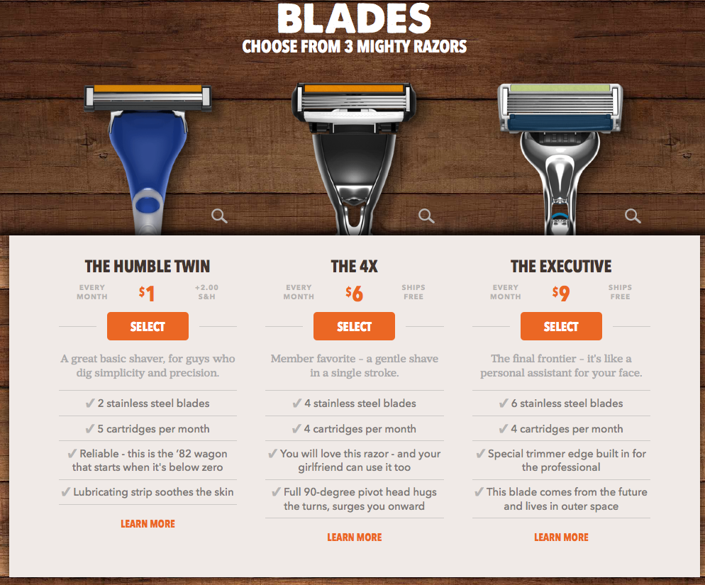 Dollar Shave Club Pricing Upsell