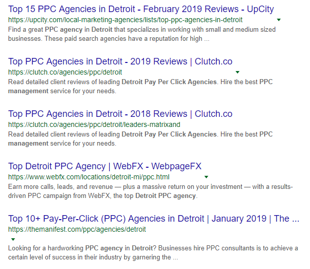 PPC Agency Detroit SERP