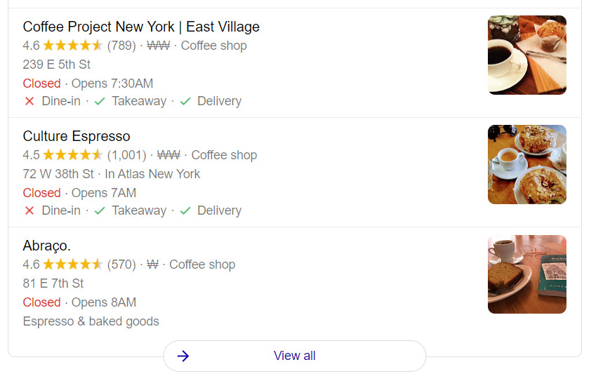 Example Coffee Shop Google Profile